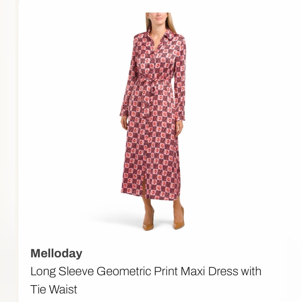 MELLODAY Red and Pink Geometric Long Sleeve Dress